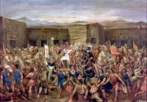 Pizarro toma prisionero al Inca Atahualpa (obra de Juan Leppi)